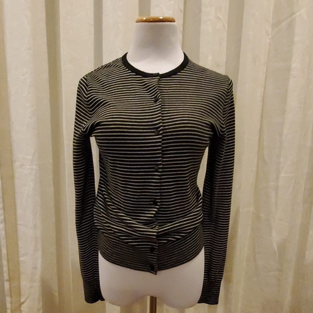 Ann Taylor Black & White Striped Cardigan